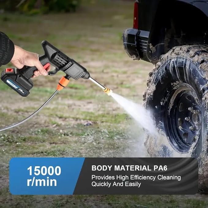 Cordless Pressure Washer, 21V, 2 Batteries, Charger, Hose, Accessories Included, 15000 r/min, Portable Power Washer (Pink Water Gun - Toolbox - Powerful Battery*2)