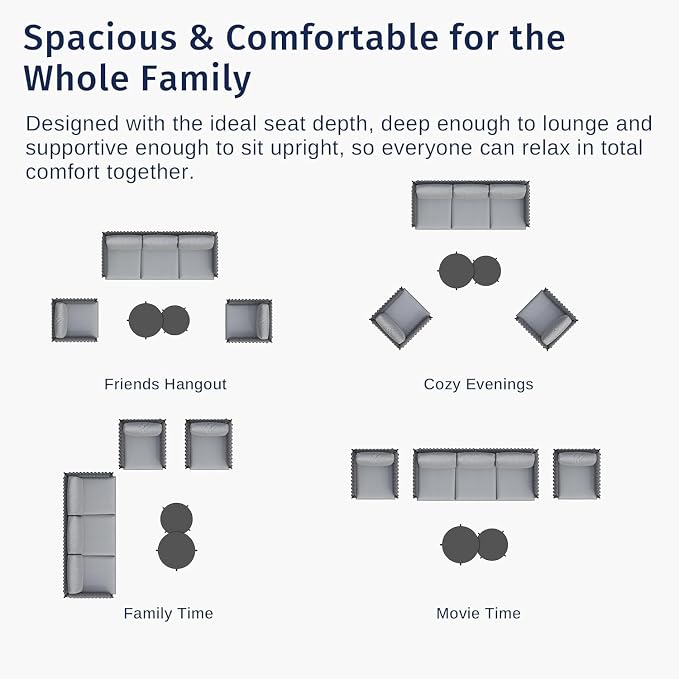 EAST OAK Life Chatter Patio Furniture Set 5 Pieces, Outdoor Furniture 5-Seat Sofa with Two Round Coffee Table, Waterproof Thick Cushion Deep Seating for Porch, Balcony, Earth Black & Misty Grey