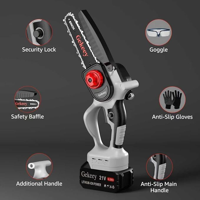 Electric Mini Chainsaw Cordless, 6 Inch Battery Chain Saw Handheld with Rechargeable Battery for Tree Trimming Wood Cutting, Gardening Tool Gifts for Men Dad Husband