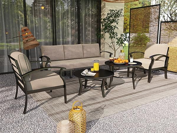 ALAULM Patio Round Coffee Table Set of 2, Outdoor Large Side Table-Weather Resistant Metal Steel for Patio, Backyard, Pool,Lawn(Black)