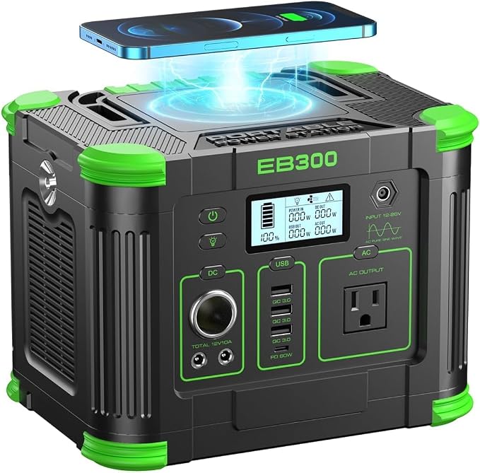 Portable Power Station 330W Solar Generator 288.6Wh, 60W USB-C PD Fast Charging, Pure Sine Wave AC Outlet, 5W Wireless Charger, LED for RV Camping, CPAP Emergency Backup & Off-Grid Living (Peak 600W)