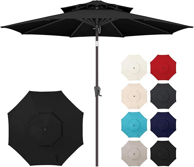 Jarka&Co 9ft Patio Umbrella Outdoor - 2 Tiers Table Outdoor Umbrella with Push Button Tilt Waterprool UV Protection, Sun Umbrella for Pool, Porch, Garden, Deck, Backyard (Black)