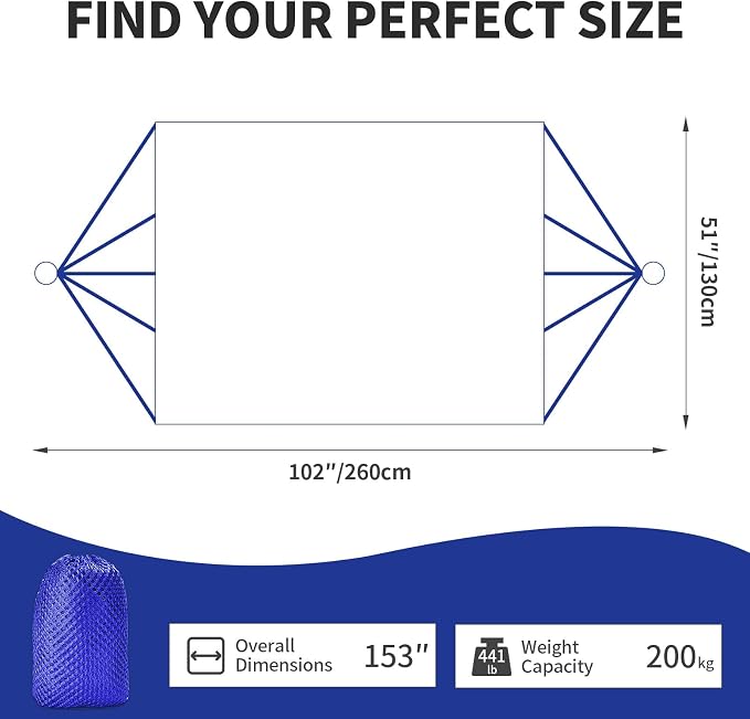 Outdoor Hammock, Load Bearing Camping Hammock, Travel Hammock with Storage Bag for Garden Beach Yard Travel (Blue)