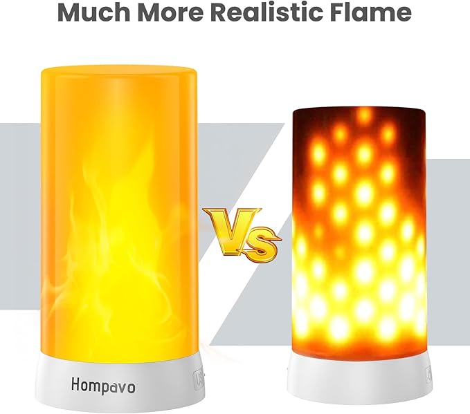 Hompavo 【Upgraded】 LED Flame Lights, 4-Mode Rechargeable Battery Operated Flameless Candles, Waterproof Pillar Flickering Lanterns for Living Room Bathroom Patio Wedding Party Christmas Home Decor