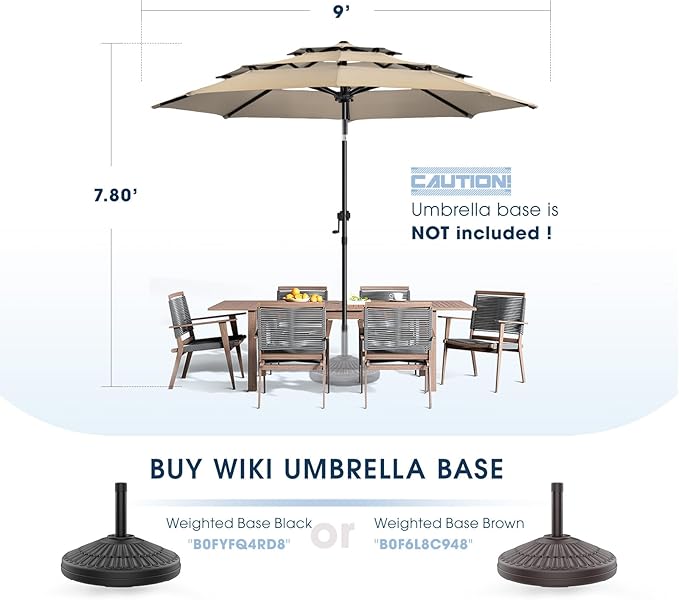 wikiwiki 9ft 3-Tier Patio Umbrella Outdoor Table Market Umbrella for Patio with Push Button Tilt/Crank, Fade Resistant Waterproof POLYESTER Canopy for Garden, Lawn, Deck, Backyard & Pool, Beige