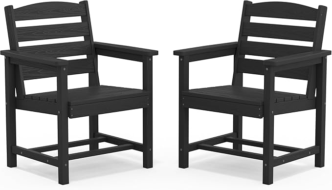 SERWALL Outdoor Dining Chairs Set of 2, All-Weather HDPE Patio Chairs, Black