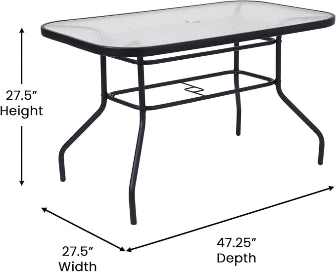 Merrick Lane Bardwell 5 Piece Outdoor Dining Table Set for 4 with Glass-Top Patio Table and 4 Stack Chairs with Flex Comfort Material in Gray