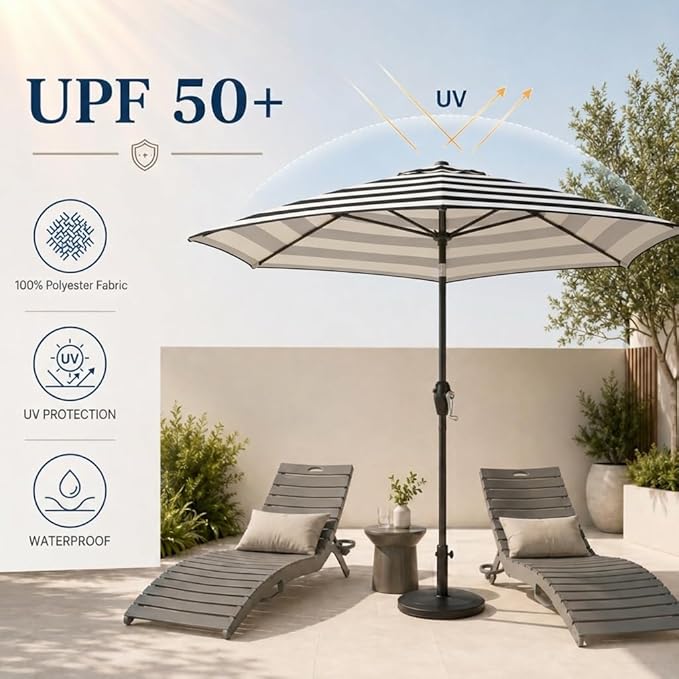 7.5ft Patio Umbrella, Outdoor Table Market Umbrella with Smooth Crank Lift, 6 Windproof Fiberglass Ribs, UPF50+ UV Protection for Deck, Pool, Garden and Backyard
