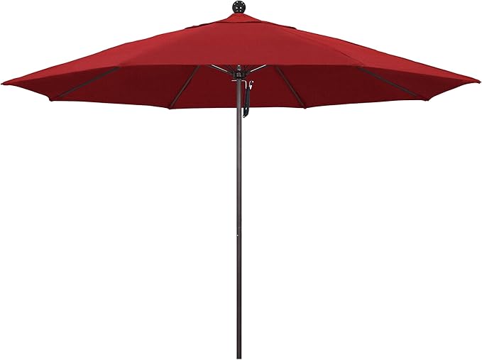 California Umbrella 11Ft Commercial Grade Market Umbrella, Pulley Lift, Aluminum/Fiberglass, 2mm pole wall, Bronze Frame, Solution Dyed Red Fabric