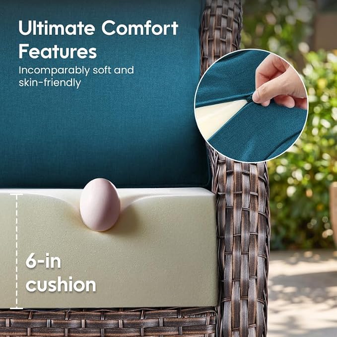 Luxury 22*24*6in Outdoor Patio Cushions, 6 Pieces Malachite Outdoor Cushion | 6'' Thick Outdoor Cushions, Water-Resistant, Reversible, Removable Cover, for Patio Chairs Sofa Couch Loveseat
