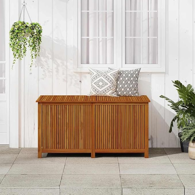 Outdoor Storage Box, Large Solid Acacia Wood Deck Chest with Water-Resistant Liner, Weatherproof Garden Patio Organizer for Cushions, Pillows, and Blankets, 59.1 x 31.5 x 29.5 Inches
