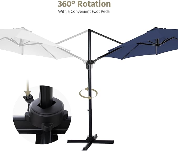 LAUSAINT HOME Patio Umbrella Outdoor, 10 FT Cantilever Umbrella Aluminum Offset Umbrella with 360-degree Rotation for Backyard, Pool, Lawn, Deck (Round, Navy Blue)