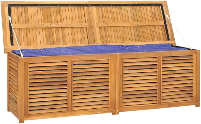 Deck Box Indoor Outdoor Storage Container Furniture with Bag, Patio Storage Box Bin Organizer for Garden Tools, 68.9"x19.7"x20.9" Solid Wood Teak