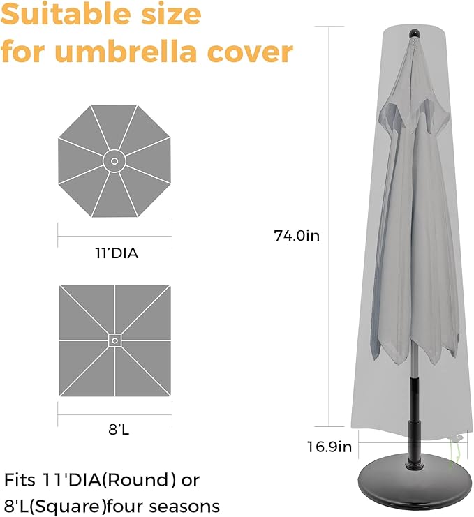 Patio Umbrella Cover with Push Rod - Waterproof Patio Parasol Covers with Zipper for 7ft to 11ft Outdoor Umbrellas