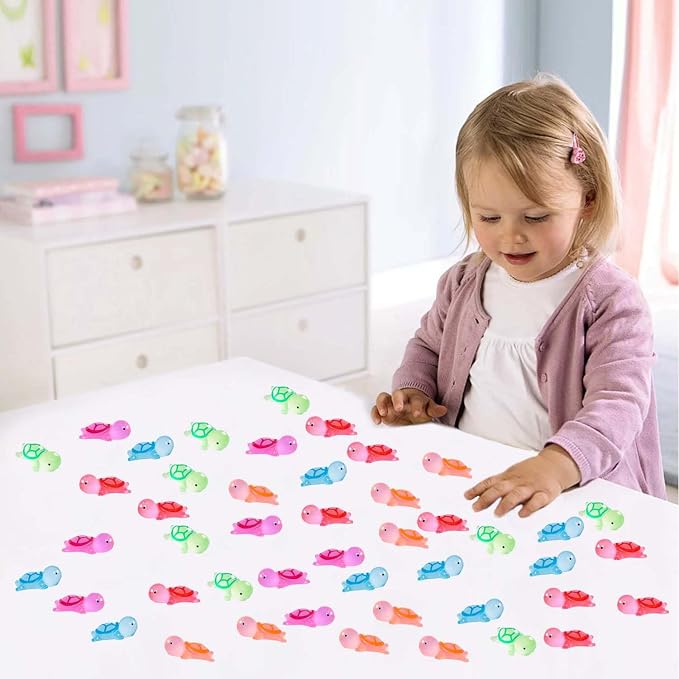 U-Zimikee 50 Pcs Luminous Mini Resin Turtles, Miniature Turtle Figurines, Little Animal Figures Glow in the Dark, Small Tiny Animal to Hide, Micro Landscape Ornaments Mini Garden Dollhouse Accessories