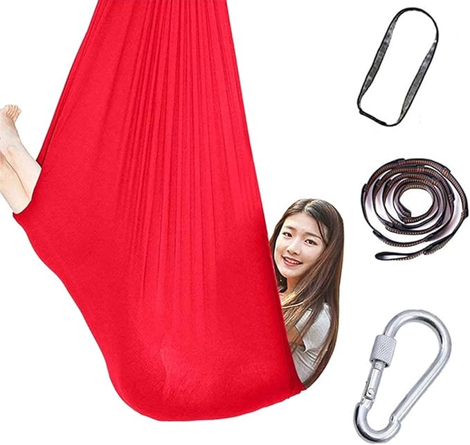 Indoor Hammock Swing Chair, Sensory for Kids, Cuddle Adjustable Aerial Yoga, Therapy Snuggle Children Autism ADHD and Aspergers (Color : Red, Size : 150x280cm/59x110in)