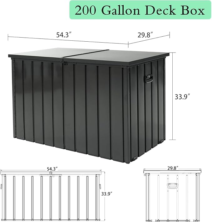 CHUNLY 200 Gallon Deck Box with Lockable Lid, Outdoor Patio Storage Box w/Mobility Rollers, All-weather Storage Bench Bin for Outside Cushions, Pool Supplies and Garden Tools (Dark Gray)