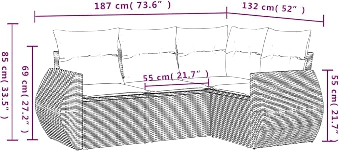 4 Piece Patio Sofa Set with Cushions, Patio Conversation Set Outdoor Dining Sets Sectional Sofa Garden Lounge Set for Poolside Exhibition Piazza Garden Black Poly Rattan