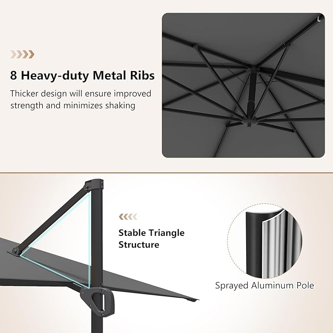 Tangkula 11 x 9 FT Patio Umbrella, Large Offset Cantilever Outdoor Umbrella with Aluminum Pole, 360 Degree Rotation, Tilt Adjustment, 8 Sturdy Ribs, Air Vent & Cross Base for Backyard Pool Garden Deck (Gray, 11x9 FT)