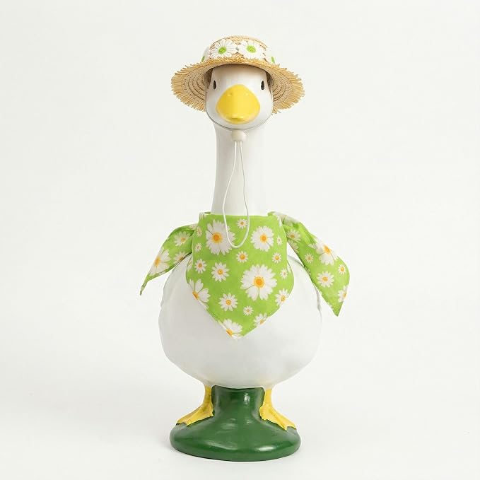 Daisy Porch Goose Outfits–2Pcs Cute Spring Goose Costumes for Porch Goose with Daisy Print Bib & Hat, Fit 23 Inch, Spring Summer Goose Decor for Garden Yard Patio