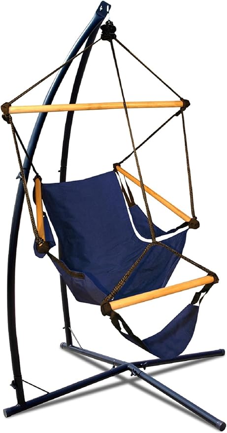 Hammaka Summit Stand with Cradle Chair Combo, Hanging Hammock Cradle Chair with Stand, Outdoor Indoor Swing Seat with Footrest (Blue)