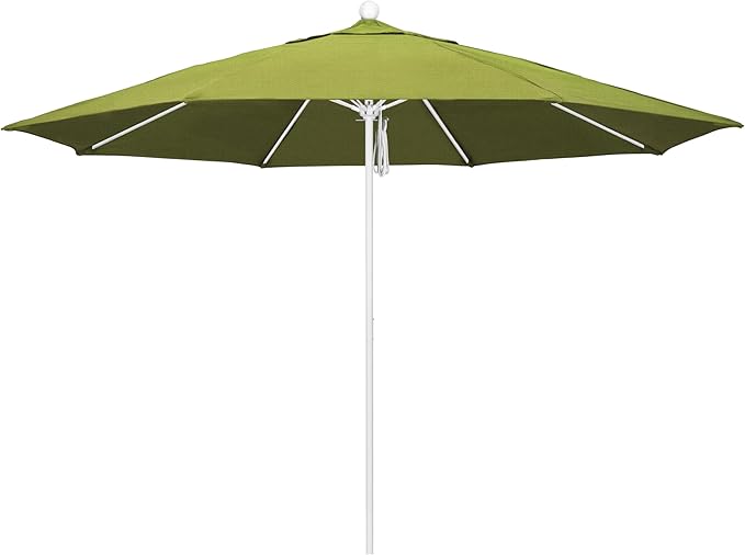 California Umbrella 11Ft Commercial Grade Market Umbrella, Pulley Lift, Aluminum/Fiberglass, 2mm pole wall, White Frame, Solution Dyed Kiwi Fabric