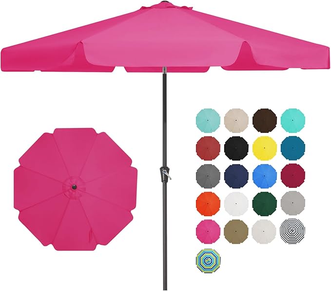 JEAREY 9 FT Patio Umbrella Outdoor, Table Umbrellas Market Umbrella w/Push Button Tilt/Crank, 8 Sturdy Ribs(Rose Pink)
