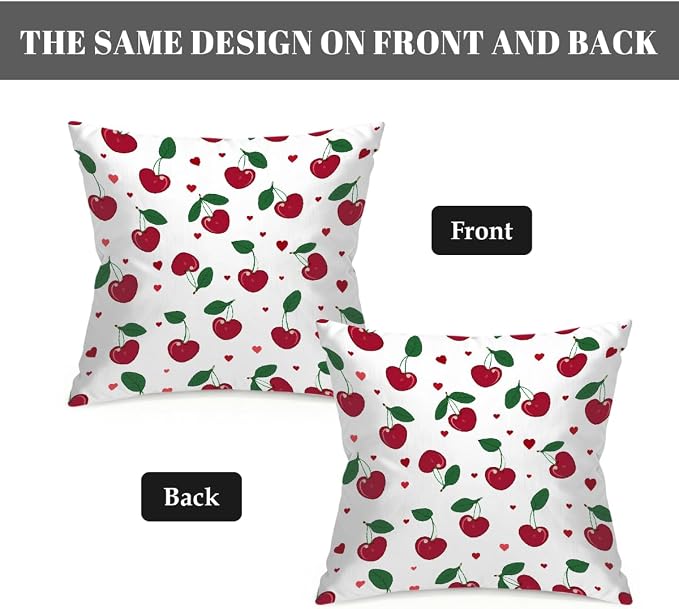 20x20 Inch Outdoor Pillow Covers Set of 2 Waterproof Throw Pillow Covers Decorative Couch Cushion Covers Cherry Leaf Fruit Square Pillowcases Protectors for Patio Garden Sofa