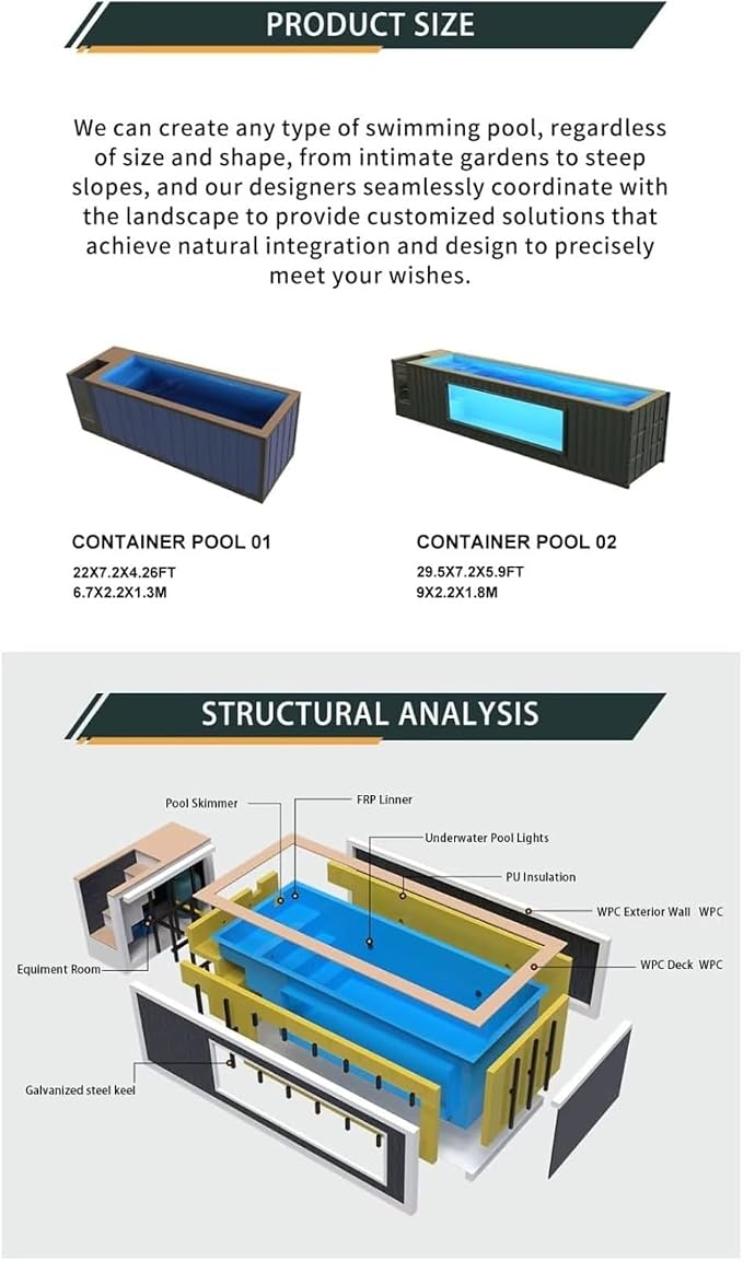 Prefabricated Swimming Pool 20FT 40FT Modular Container Pool, Easy Install with Fast Connection System for Backyard Resort or Temporary Event Use