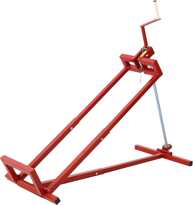 Foldable Lawn Mower Lift for Riding Tractors, Portable Lawn Mower Jack Lift Zero Turn & Telescoping Lawns Tractor Lifts with Adjustable Height/Manual or Power Handles, 880 LBS Capacity (Red1)