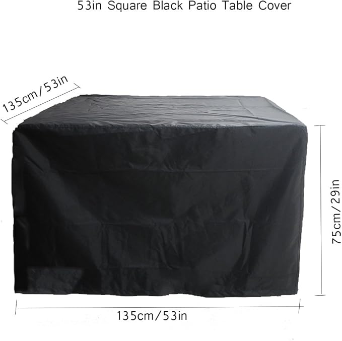 FLR 53x53x29in Patio Table Cover Square Black Waterproof Outdoor Dinner Protector Dust-Proof Table Desk Cover Furniture Covers with Storage Bags for Garden Outdoor Indoor Furniture