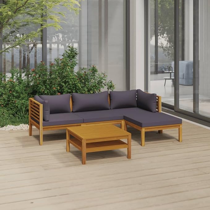 Patio Lounge Set with Cushion,Patio Furniture Sets,Patio Conversation Sets,Outdoor Furniture Sets,for Garden,Backyard,Outdoor,5 Piece Solid Acacia Wood
