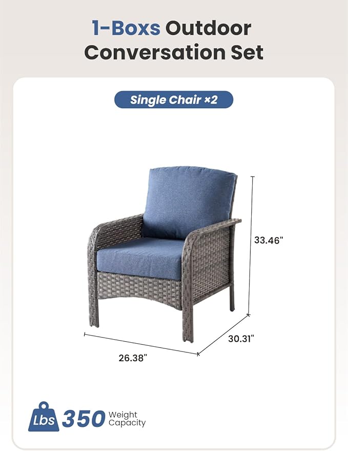 2-Piece Outdoor Patio Furniture Set, Outdoor Conversation Wicker Sofa with Thickened Cushions, Rattan Couch for Deck Yard Poolside, Blue