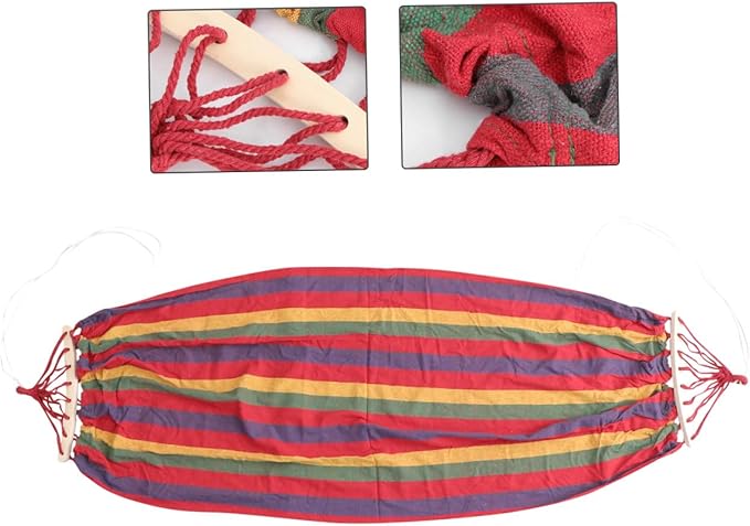 TOYANDONA Single Person Rainbow Striped Hammock Outdoor Canvas Cotton Swing for Travel and Leisure with Anti-tip Design, Widened Size Suitable for Adults