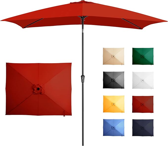 Ayge 6.5x10FT Rectangular Patio Umbrella Outdoor Table Umbrella w/Push Button Tilt & Crank Rectangle Market Umbrella UV Protection for Garden,Deck,Lawn,Yard & Pool,Red