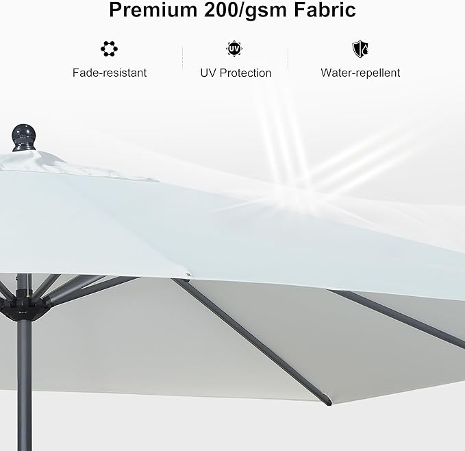 PURPLE LEAF 11.5' x 8' Patio Market Umbrella Outdoor Table Sun Umbrellas with Crank 8 Aluminum Sturdy Ribs for Pool Deck Backyard Beach White