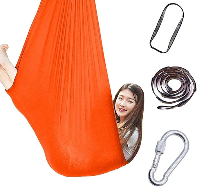 Indoor Hammock Swing Chair, Sensory for Kids, Cuddle Adjustable Aerial Yoga, Therapy Snuggle Children Autism ADHD and Aspergers (Color : Orange, Size : 150x280cm/59x110in)