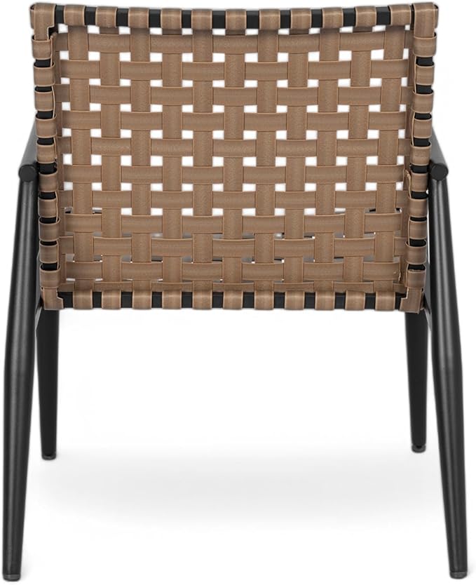 Christopher Knight Home Oakes Patio Table and Chairs Set, 3-Piece Patio Conversation Set, Outdoor Tempered Glass Table and PE Rattan Armchairs Set of 2, Garden/Poolside Reading Nook, Black+Brown