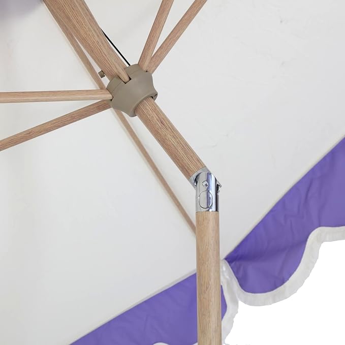 Tempera 9ft Beige Spliced Purple Tassels Scallop Patio umbrella,Outdoor Table Market Umbrellas with Crank & Pust Button Tilt, Wood Color Pole and 8 Steel Ribs