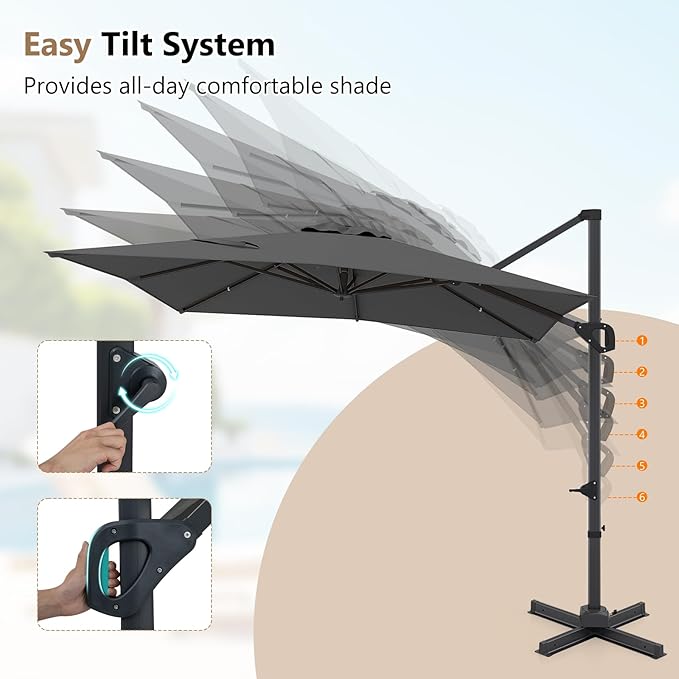 Tangkula 11 x 9 FT Patio Umbrella, Large Offset Cantilever Outdoor Umbrella with Aluminum Pole, 360 Degree Rotation, Tilt Adjustment, 8 Sturdy Ribs, Air Vent & Cross Base for Backyard Pool Garden Deck (Gray, 11x9 FT)