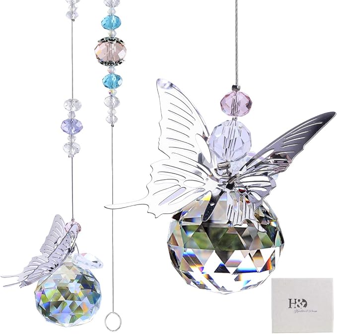 30mm Handmade Crystal Butterfly Prism Suncatcher Rainbow Hanging Decor | Crystal Butterfly Prism Suncatcher Rainbow Maker 30mm Hanging Ornament for Chandelier Lamp Window Garden Home DIY Decor