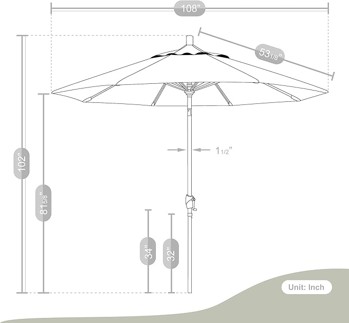 California Umbrella 9' Round Aluminum Market Umbrella, Crank Lift, Push Button Tilt, Bronze Pole