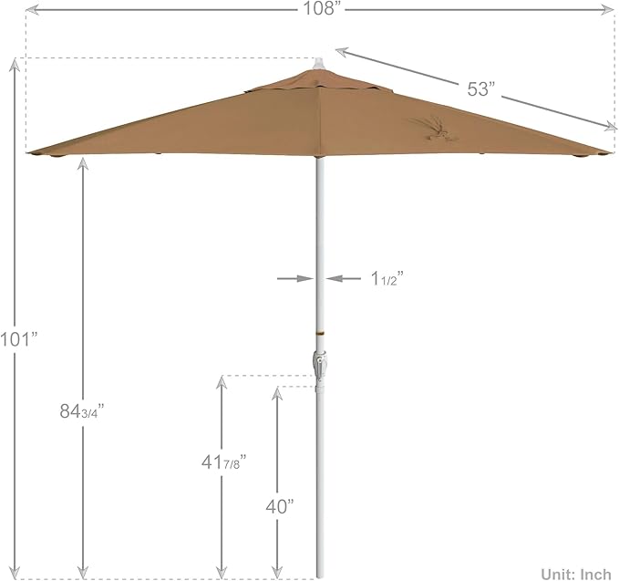 California Umbrella 12-Year Protection 9' Rd Aluminum Patio Umbrella, Crank Lift, Auto Tilt, White Finish, Sunbrella Heather Beige