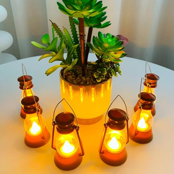12 Pack Mini Lantern for Little Cowboy Centerpieces Tables Ideas Western Party Favor Decorations Wedding Decor Camping with 4inch Flickering LED Candle, Vintage Table Toppers Decorative (Brown)