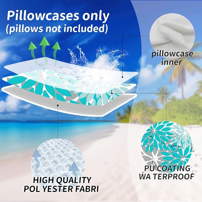 DFXSZ Pack of 2 Outdoor Waterproof Throw Pillow Covers 20x20 Blue Grey | Polyester Colorful Spring Summer Floral Decorative Cushion Cases(NO INSERT),For Couch Patio Funiture Garden Home Decor