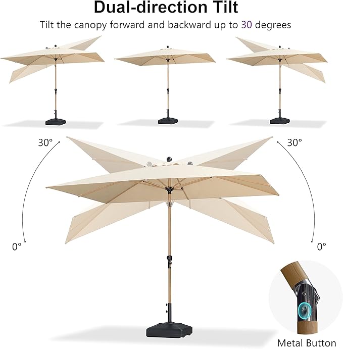 PURPLE LEAF 5' x 8' Patio Umbrella with Base Market Umbrella Rectangular Outdoor Umbrella with Push Button Tilt & Crank and 8 Ribs Aluminum Table Umbrella for Pool Backyard Beach, Beige
