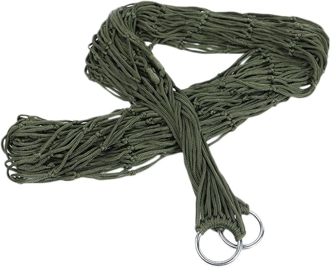 HOMSFOU Thickened Army Green Outdoor Camping Hammock with Mesh Nylon Rope and Tie Straps, Single Portable Hanging Swing Chair for Backpacking and Backyard Use
