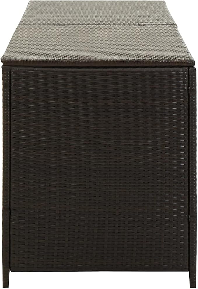 Outdoor Storage Box, Patio Rattan Deck Box, Wicker Storage Bin Deck Box, Poly Rattan Patio Storage Chest with Hinged Lid for Cushions, Pillows, 78.7"x19.7"x23.6" Brown
