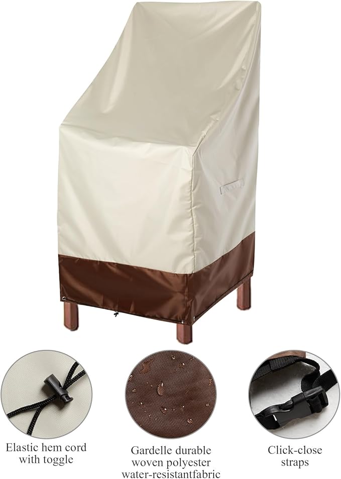RosieLily Patio Chair Covers High Back Outdoor Bar Stool Covers (1 Pack-Beige & Brown, 25.2"W x 25.2"D x 47.24"H)