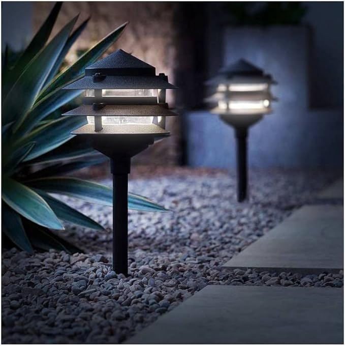 John Timberland Three-Tier Pagoda 11" High Modern Outdoor Landscape Path Light Porch House Exterior Outside LED Bulb Weatherproof Black Aluminum Front Door Patio Garage Home Deck Garden Backyard